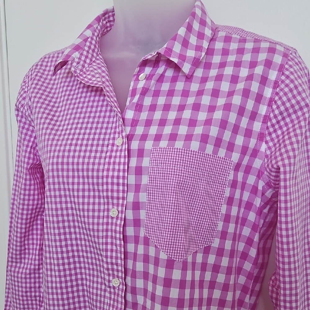 NWT J. Crew Pink and White Gingham Plaid Button Down Shirt